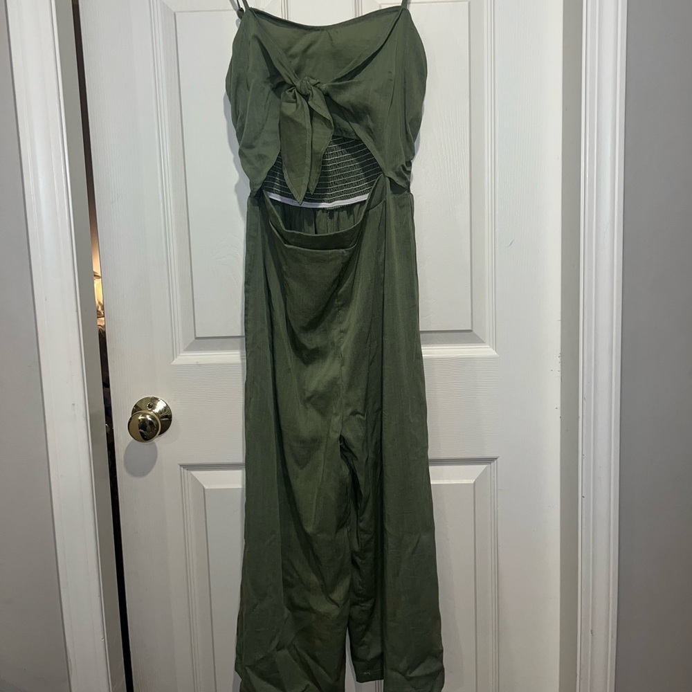 Green tie front cutout romper